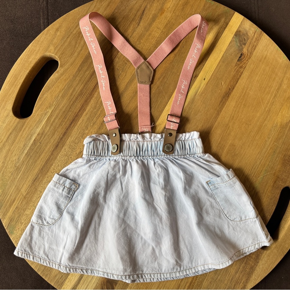 Shilav Light Wash Denim Skirt with Suspenders